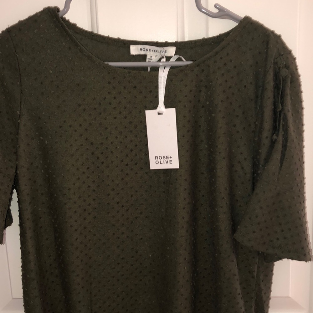 Olive green blouse top with buttons on sleeve-NEW
